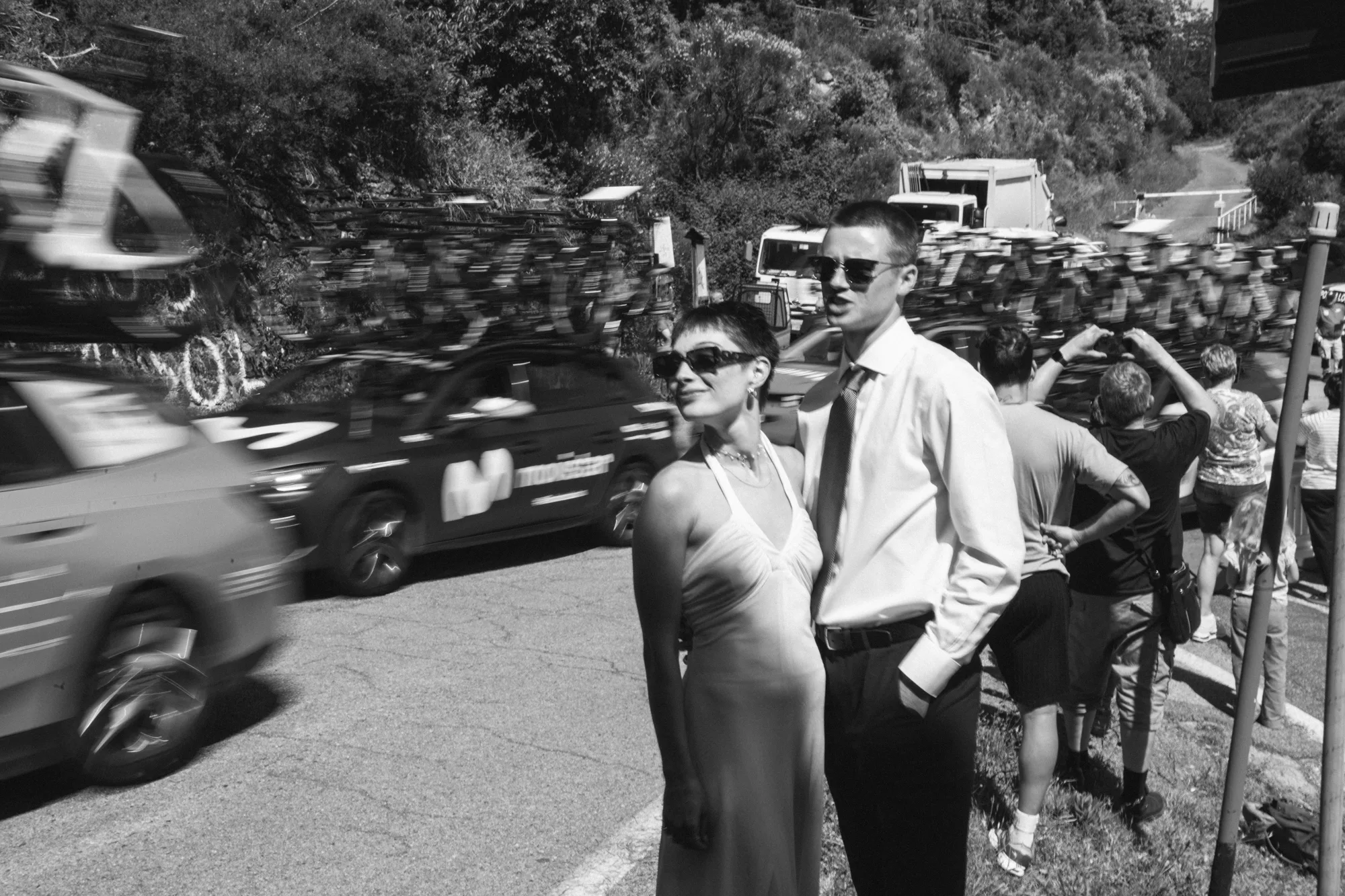 The bride and groom during Giro d'Italia in Bonassola