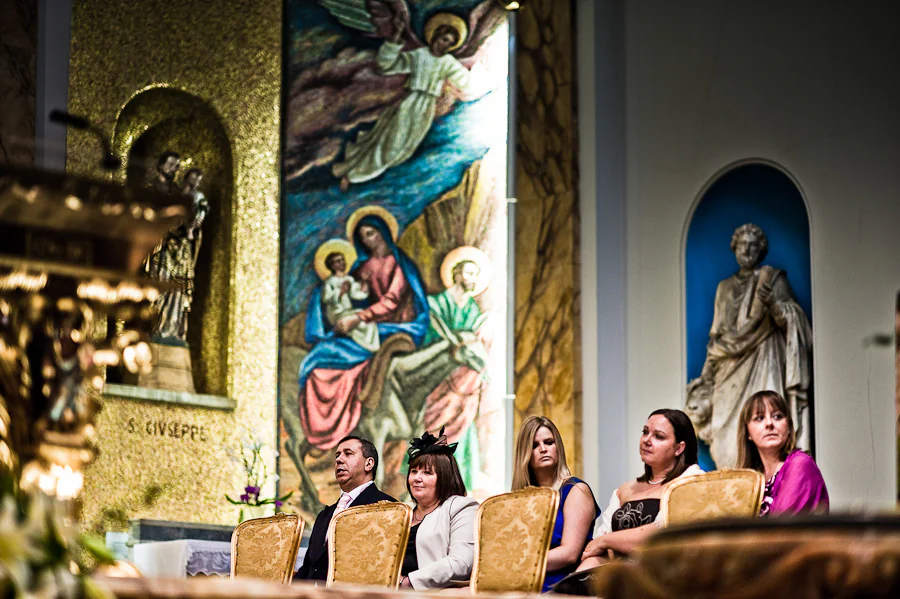 Guests at St Peter’s Italian Church wedding in London