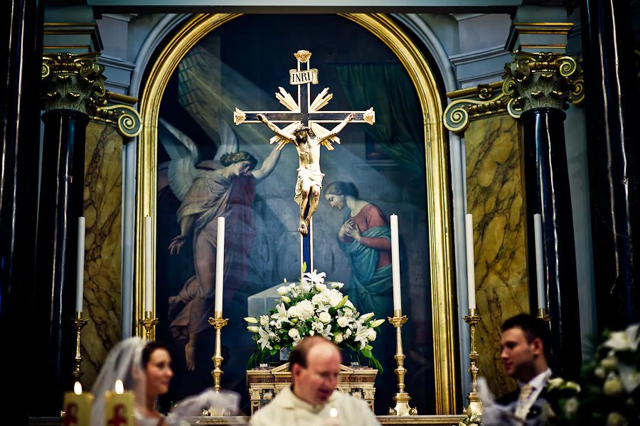 Guests at St Peter’s Italian Church wedding in London