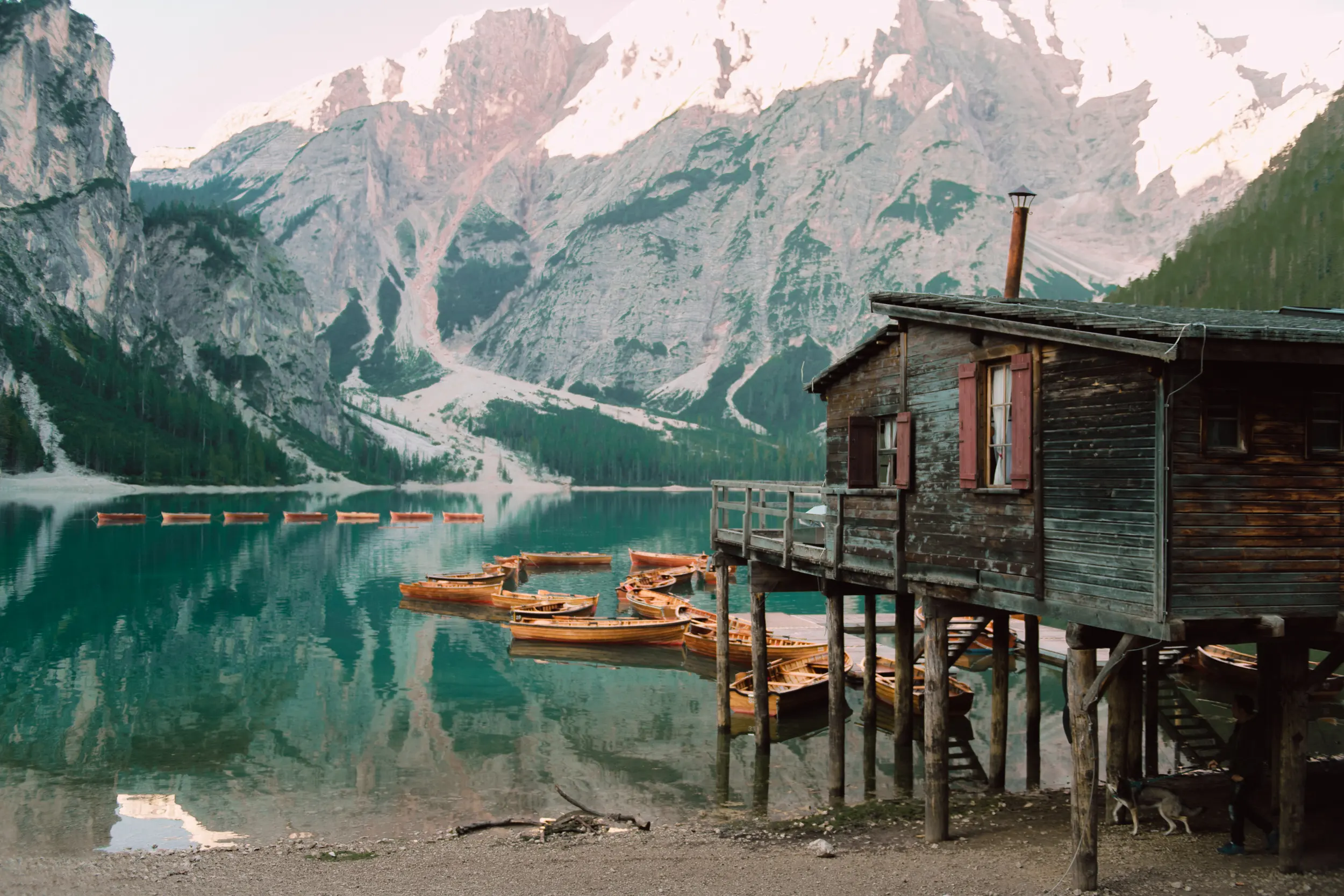 Natural wedding portrait in the Dolomites mountains