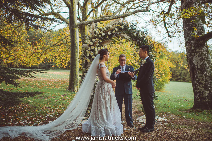 `bride and groom during wedding ceremony