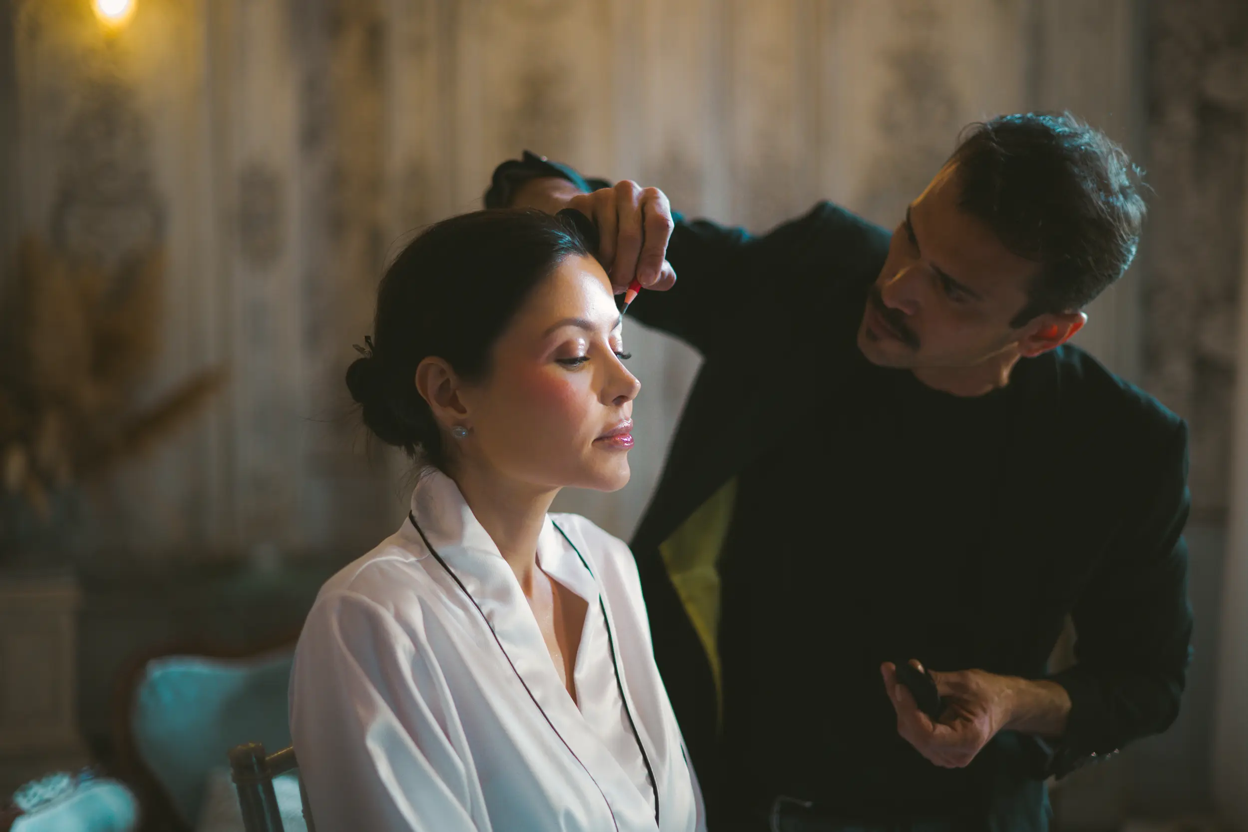 Château Challain wedding — bride getting ready