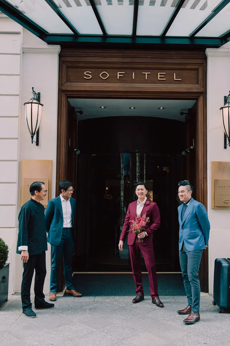 Groomsmen gathering at the Sofitel, sharing camaraderie and pre-wedding moments.