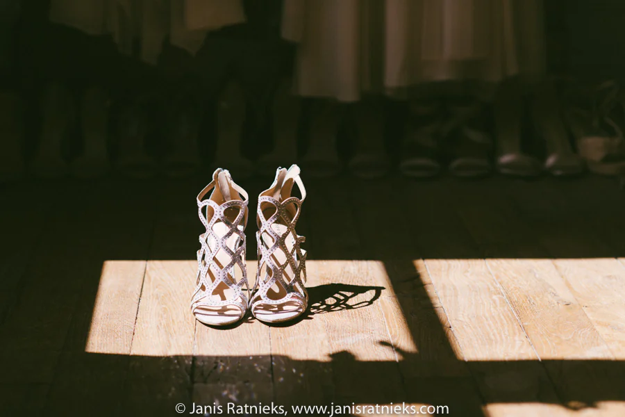 Rebecca’s wedding shoes in the château morning light