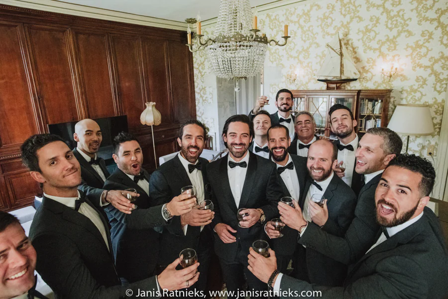 Ramon and his groomsmen celebrating before the wedding