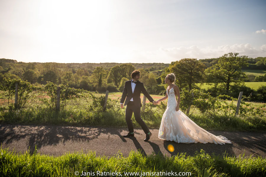 Golden-hour wedding portrait in the Charente countryside