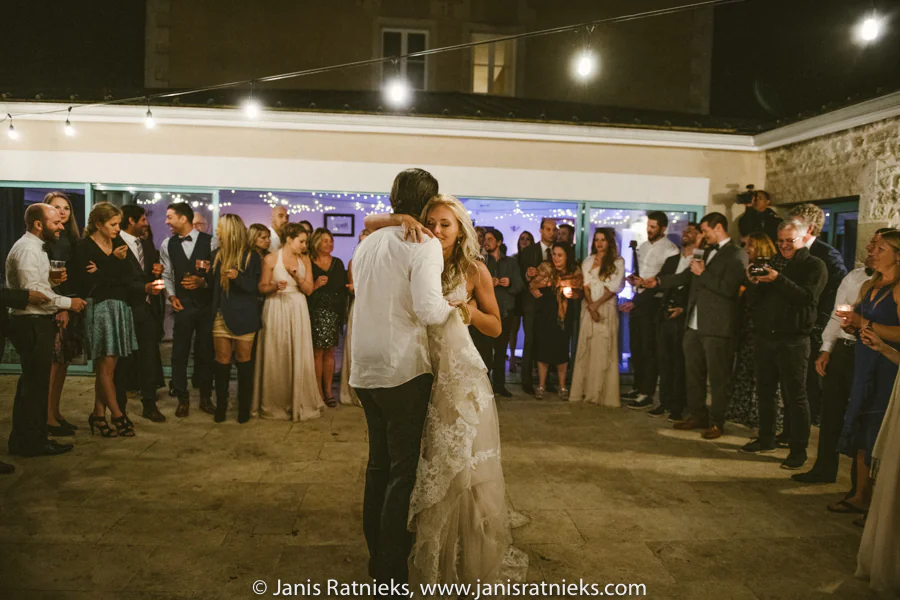 Ramon and Rebecca dancing outside during the late-night celebration