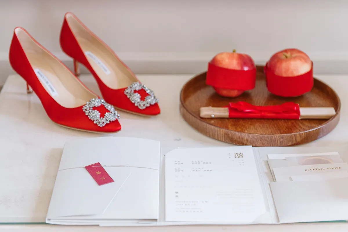 A captivating scene featuring vibrant red shoes and a matching red theme.
