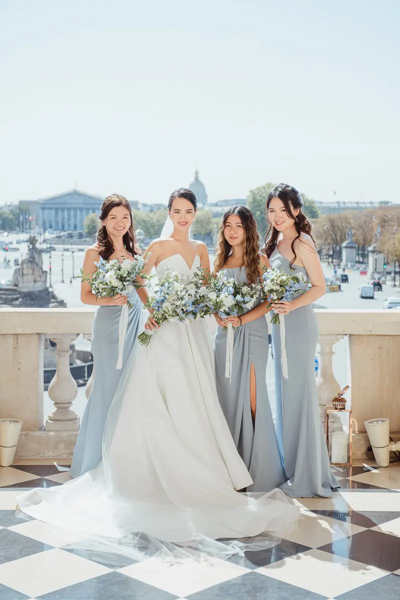 Bride and bridal party before the Paris wedding.