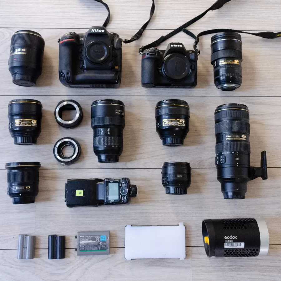 wedding photographers kit - Nikon Z8, Nikon d5 and a set of lenses