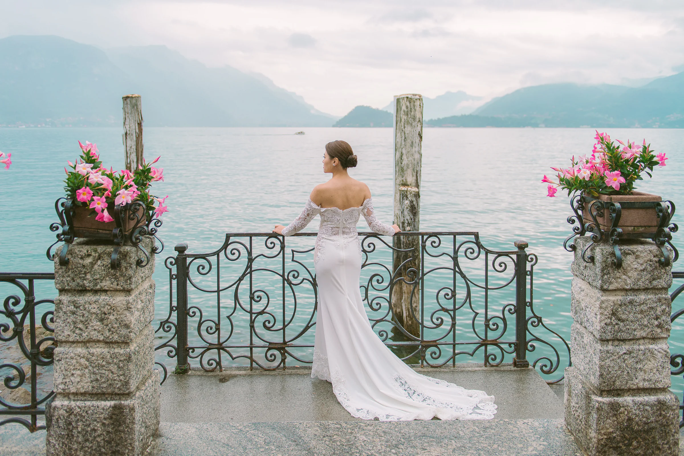 Jane and Lucas on Lake Como during their Riva boat elopement portraits, photograph 44