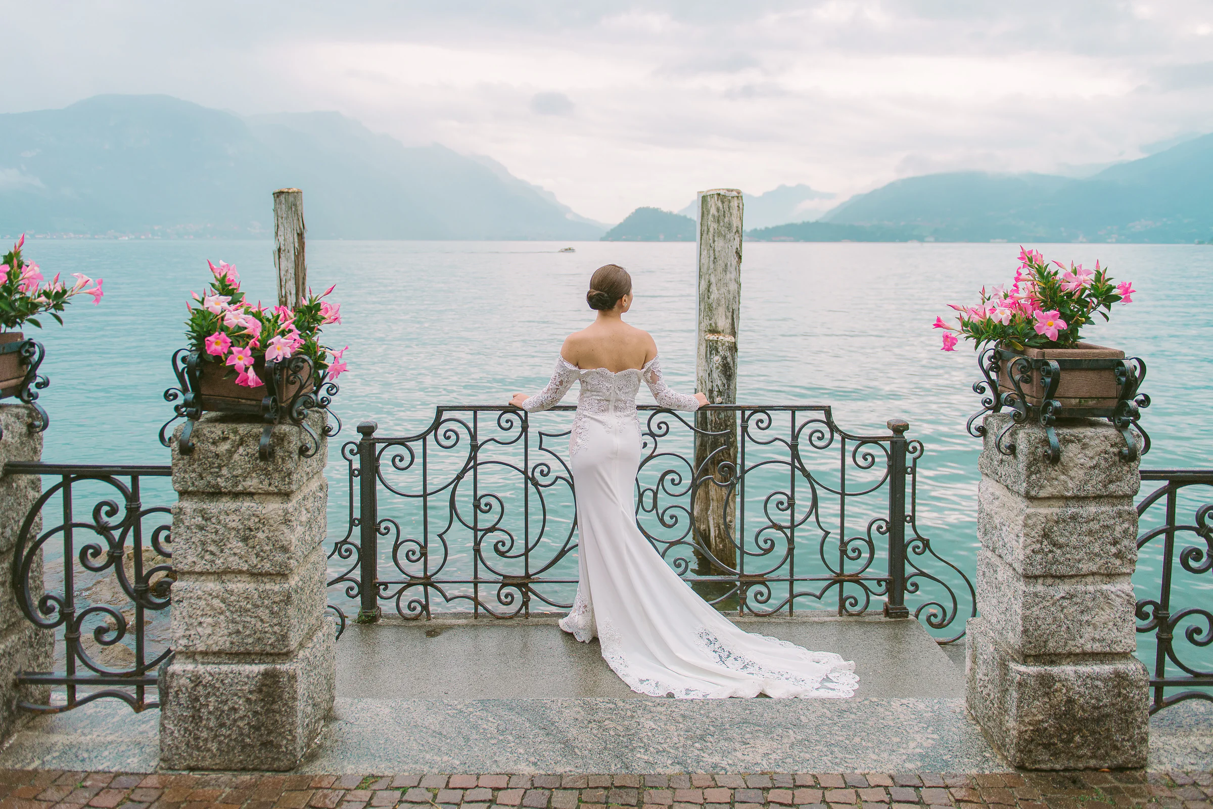 Jane and Lucas on Lake Como during their Riva boat elopement portraits, photograph 45