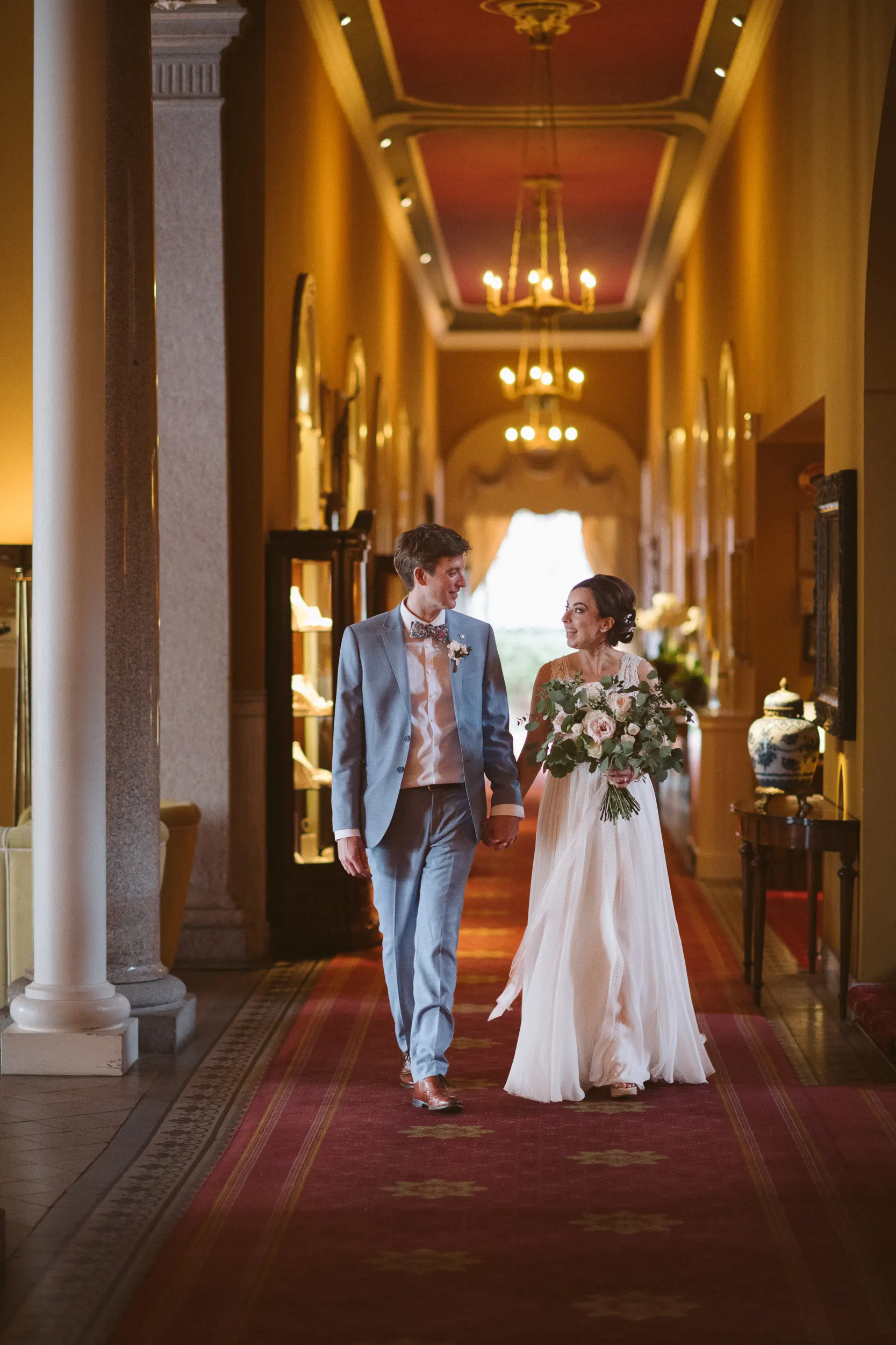 wedding photograph of a bride and groom in hotel Tremezzo during their lake como wedding taken by wedding photographer in Lake Como