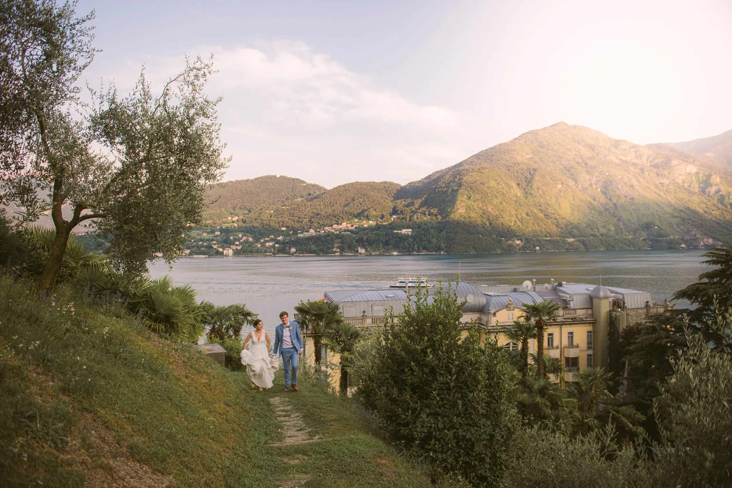 Photoshoot of bride and groom near lake como grand hotel tremezzo