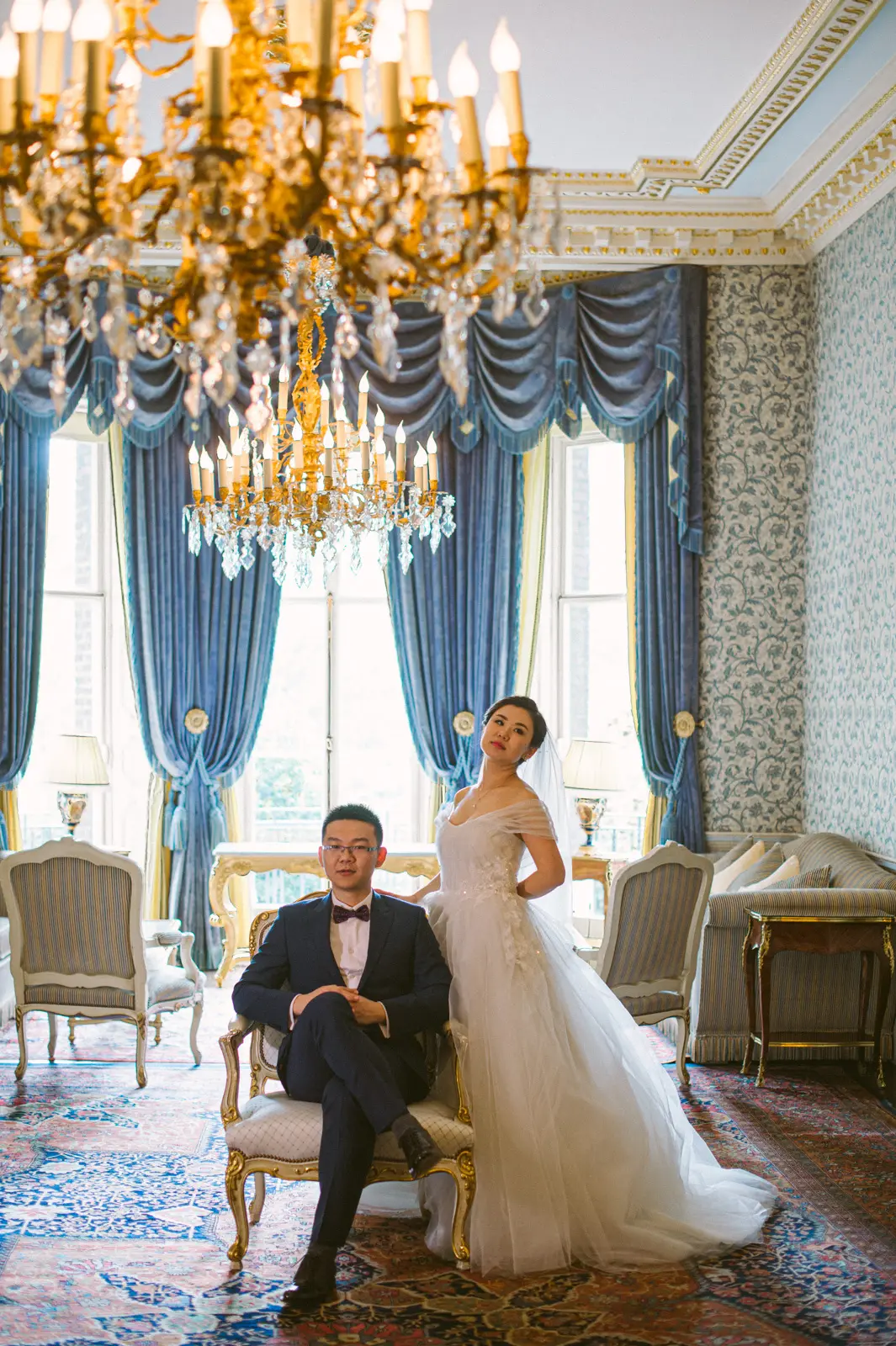 Couple photographed during a pre-wedding session at The Ritz London