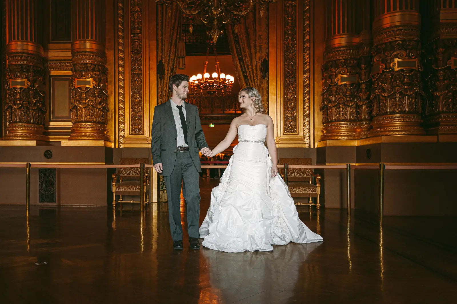 Paris Opera pre-wedding portrait on the marble staircase at Palais Garnier
