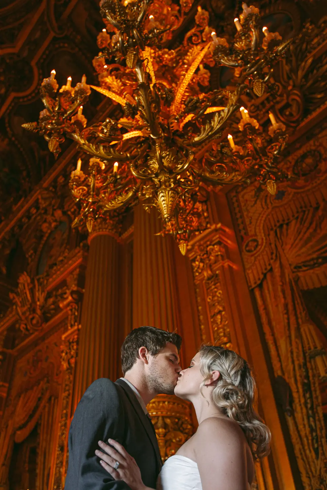 Paris Opera pre-wedding portrait on the marble staircase at Palais Garnier