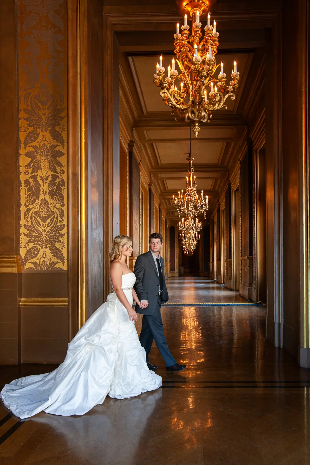 Paris Opera pre-wedding portrait on the marble staircase at Palais Garnier