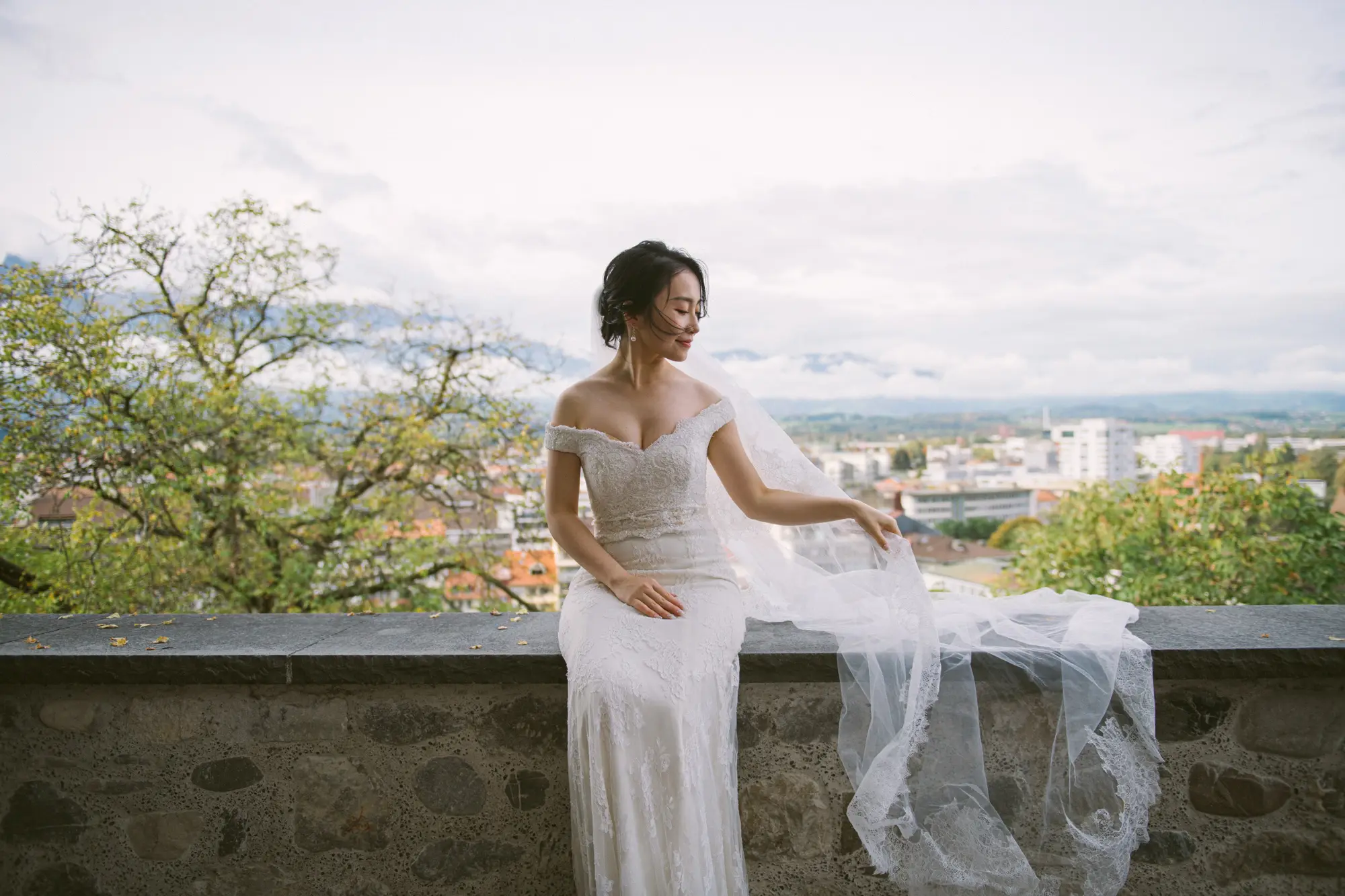 Switzerland pre-wedding photography: bride in switzerland