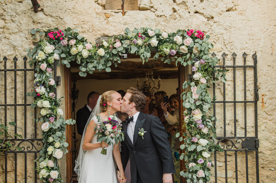 first kiss after the wedding ceremony in South of France
