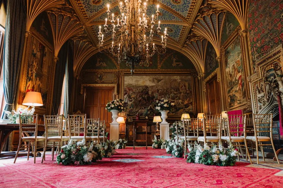 Photo of the Octagon Room, decorated for the wedding ceremony