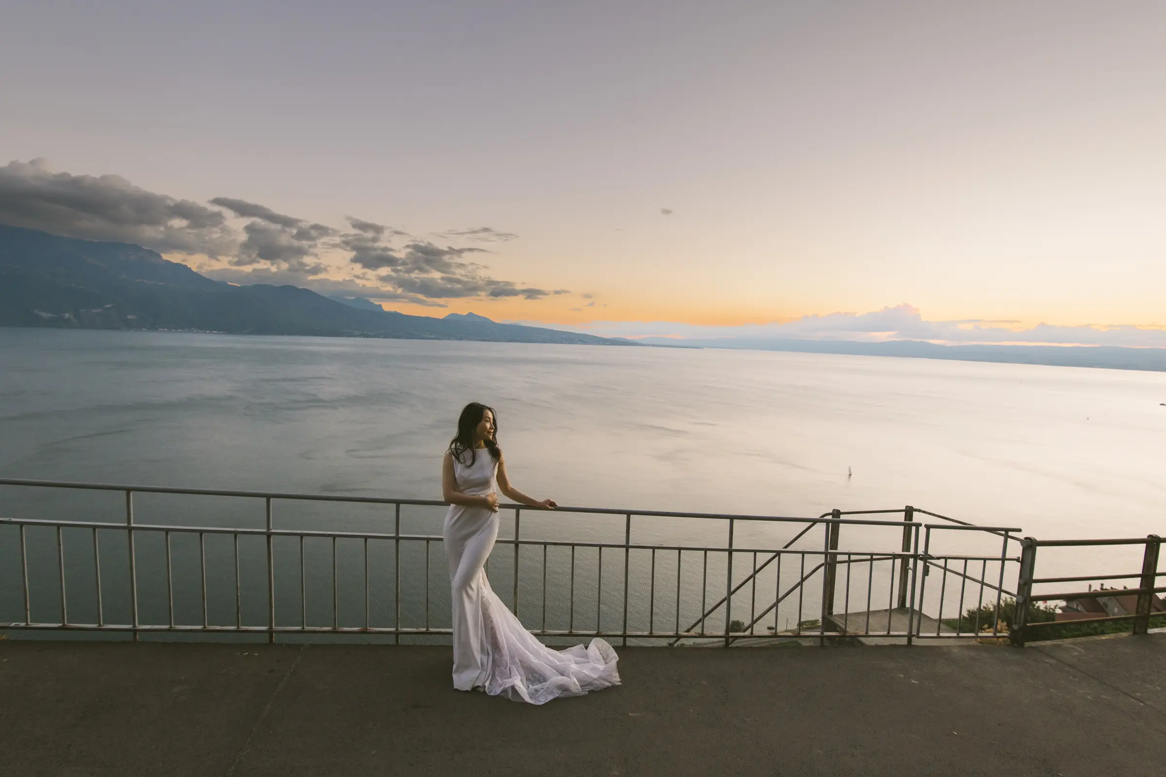 Lausanne pre-wedding photography, view to a Lac Leman