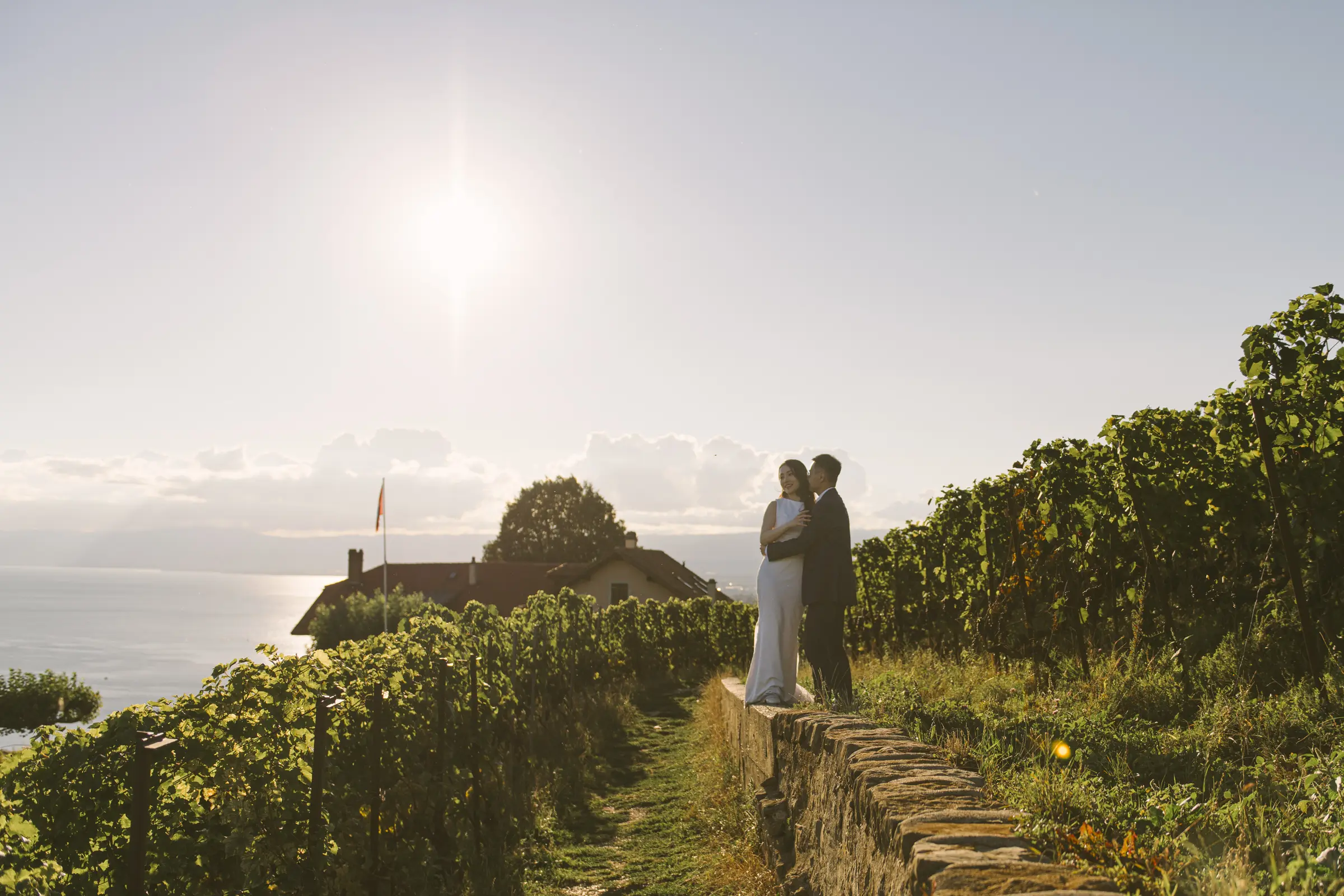 Lausanne pre-wedding photography, Lavaux Vineyards golden hour
