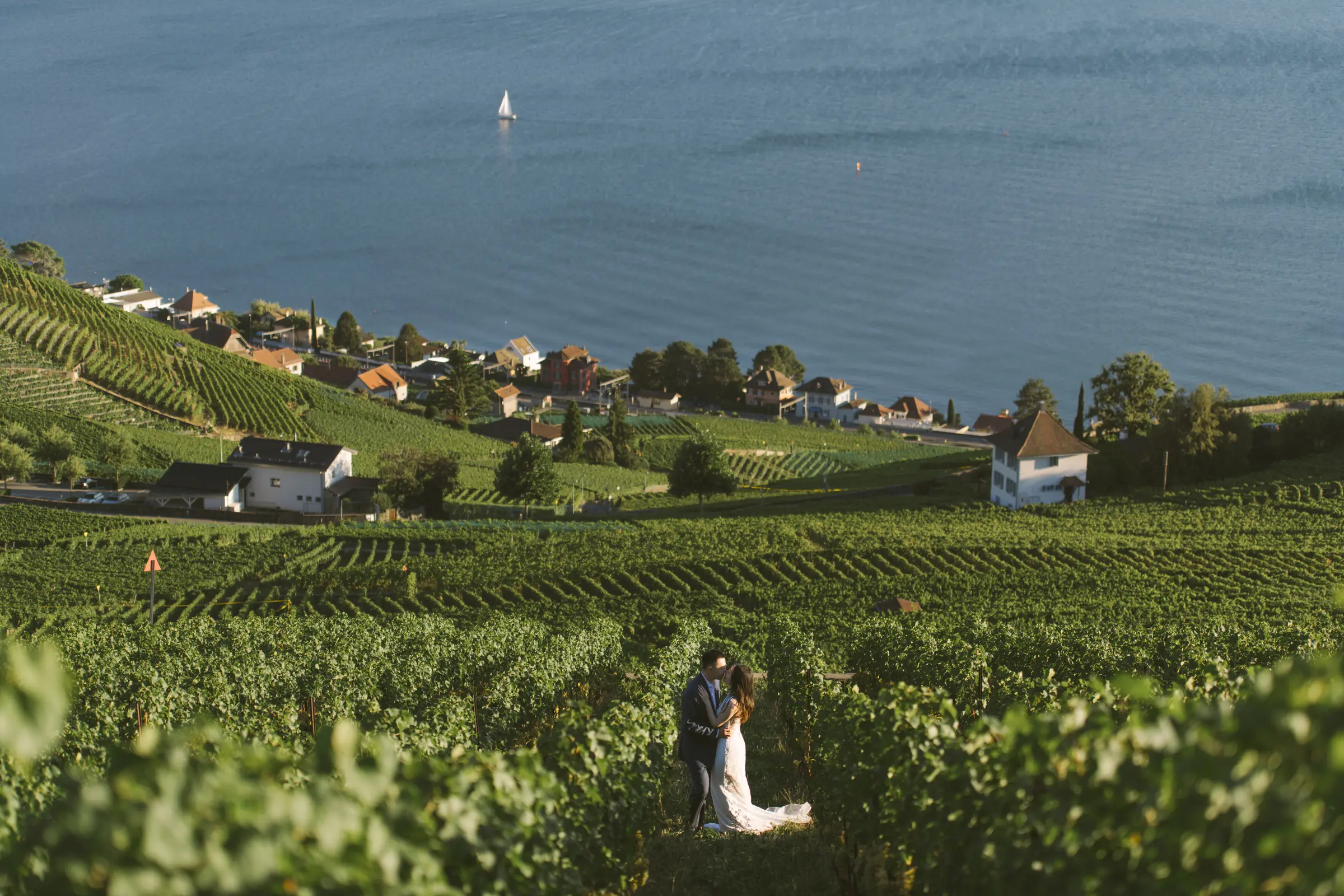 Lausanne pre-wedding photography, Lavaux Vineyards golden hour