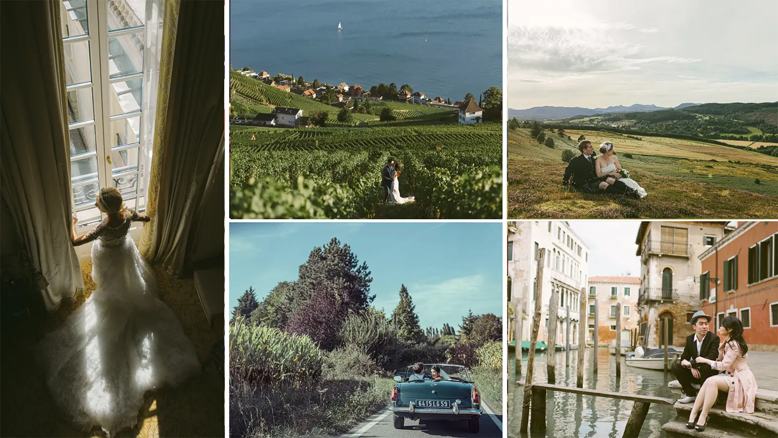 Collage of all-inclusive cinematic pre-wedding packages in Europe by Janis Ratnieks