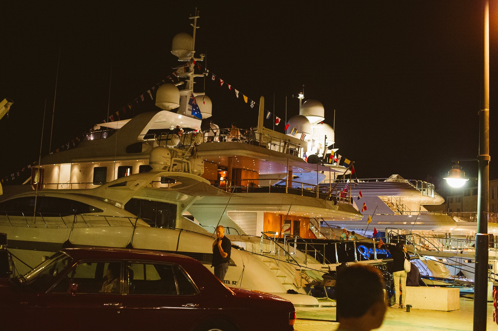 Night atmosphere over rehearsal dinner tables in Saint-Tropez