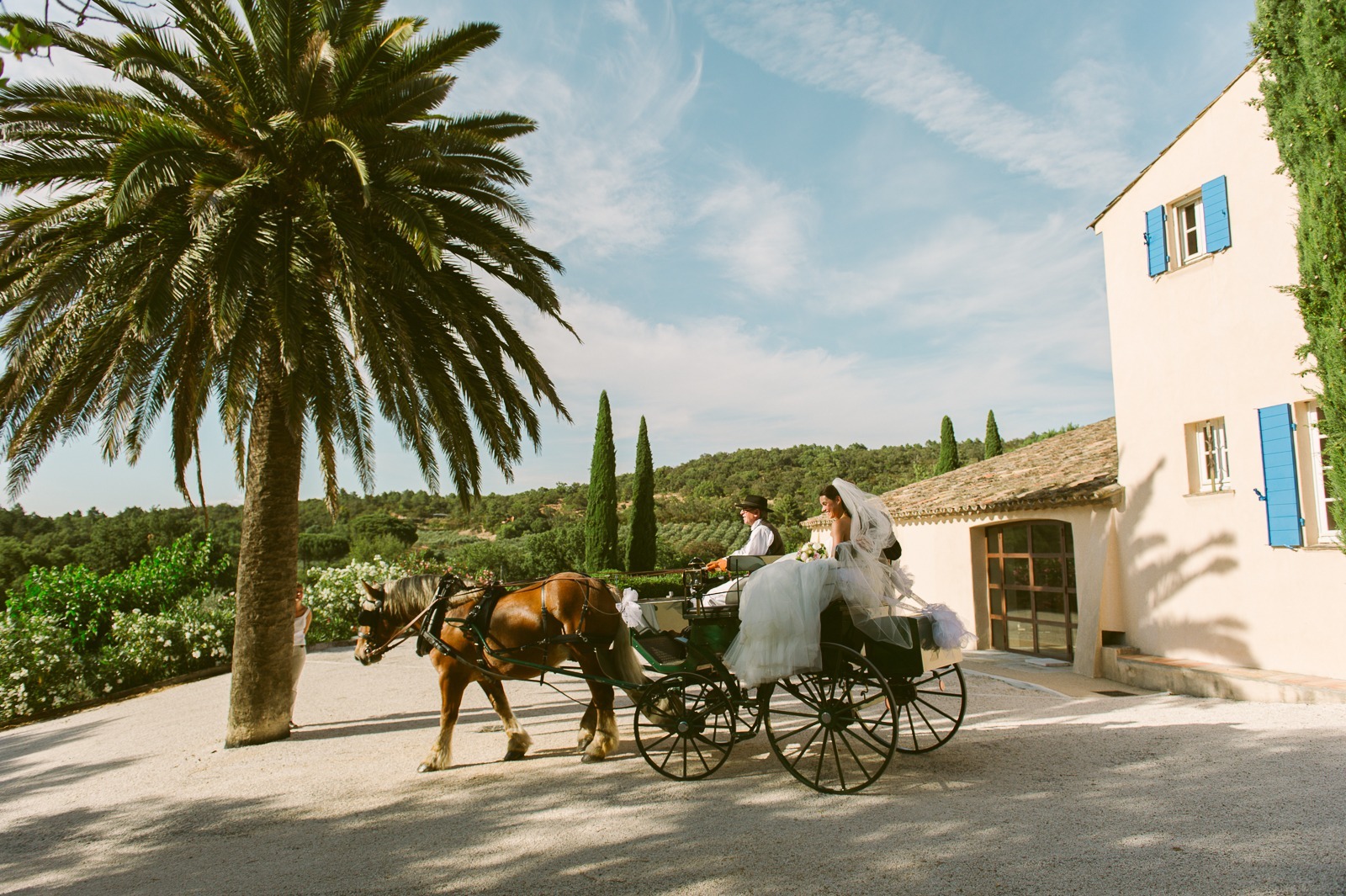 Groom waiting at front of vineyard ceremony near Saint-Tropez