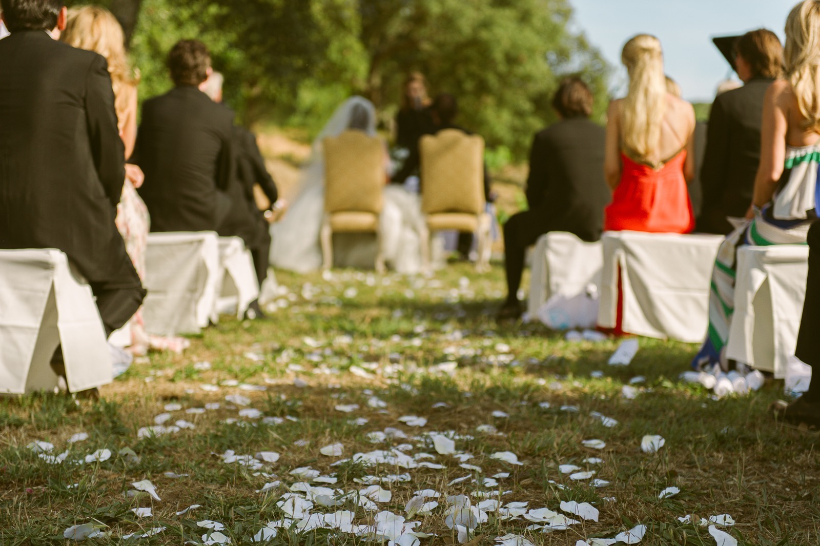 Bride laughing during vineyard wedding ceremony near Saint-Tropez