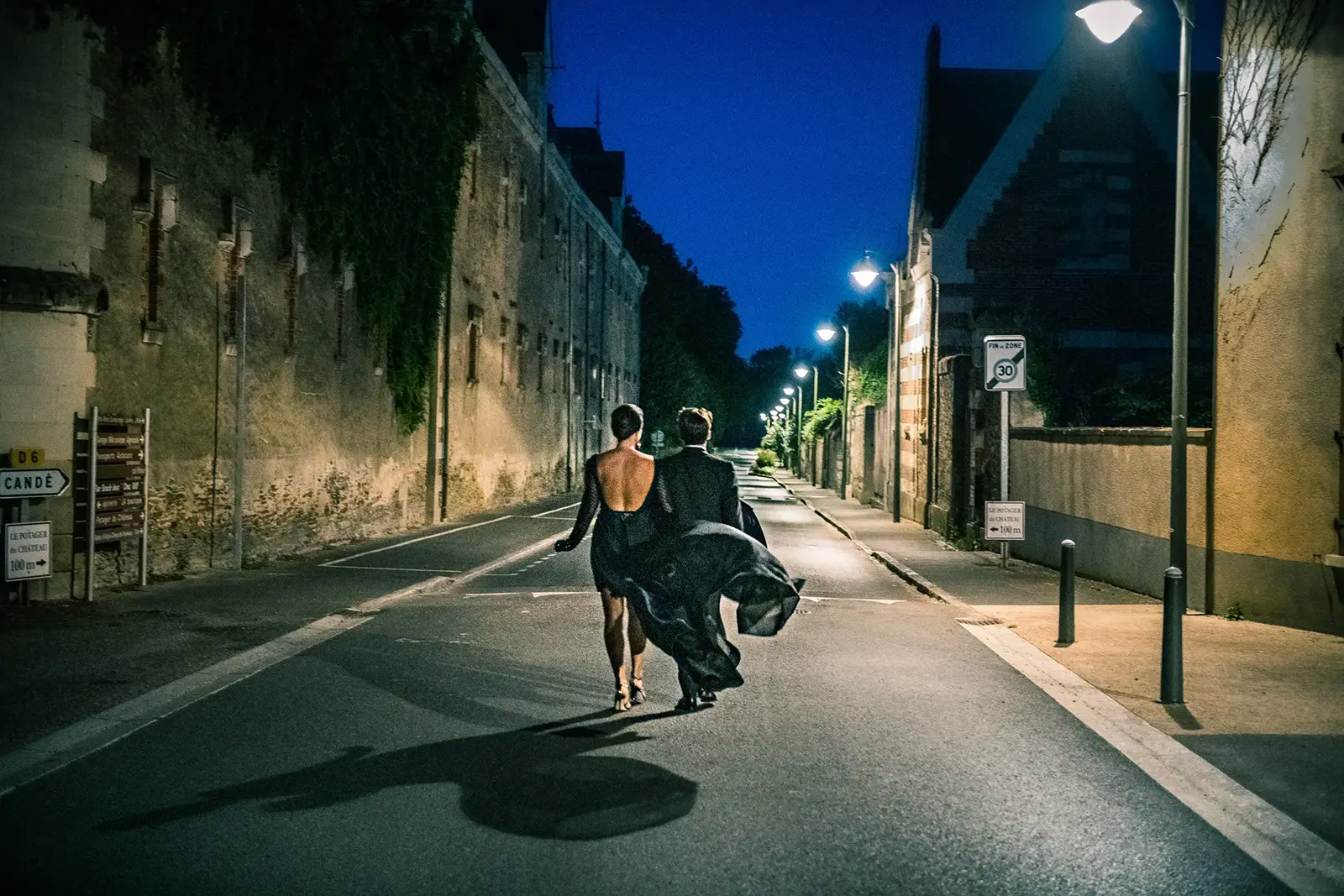Night-time wedding exit on the French Riviera