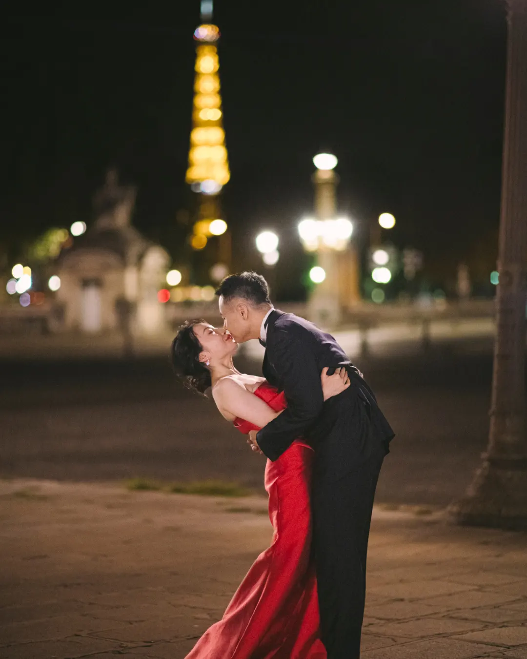 Iconic Eiffel Tower view during an editorial Paris pre-wedding photoshoot