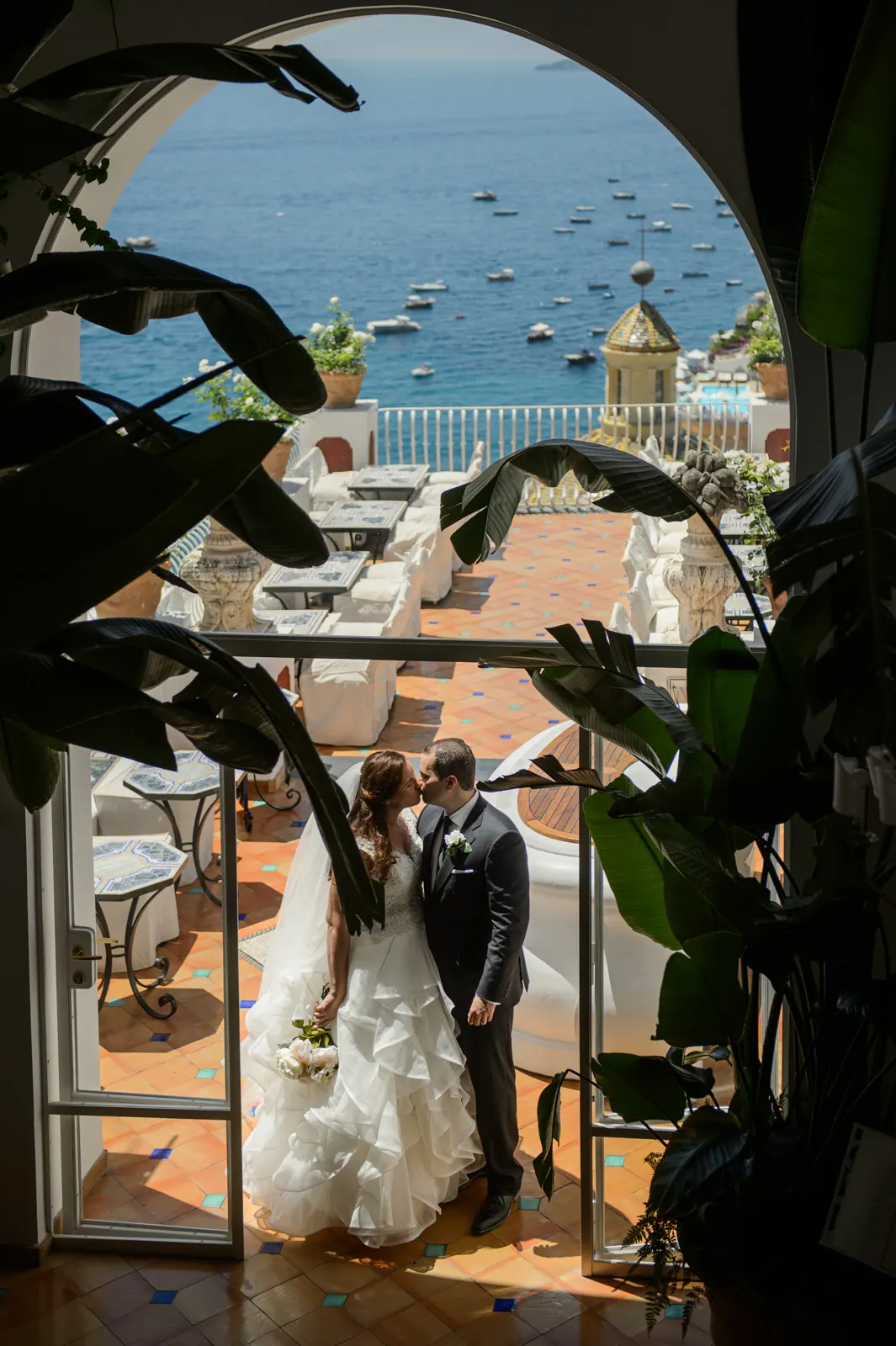 Bride and groom at a destination wedding in Positano on the Amalfi Coast