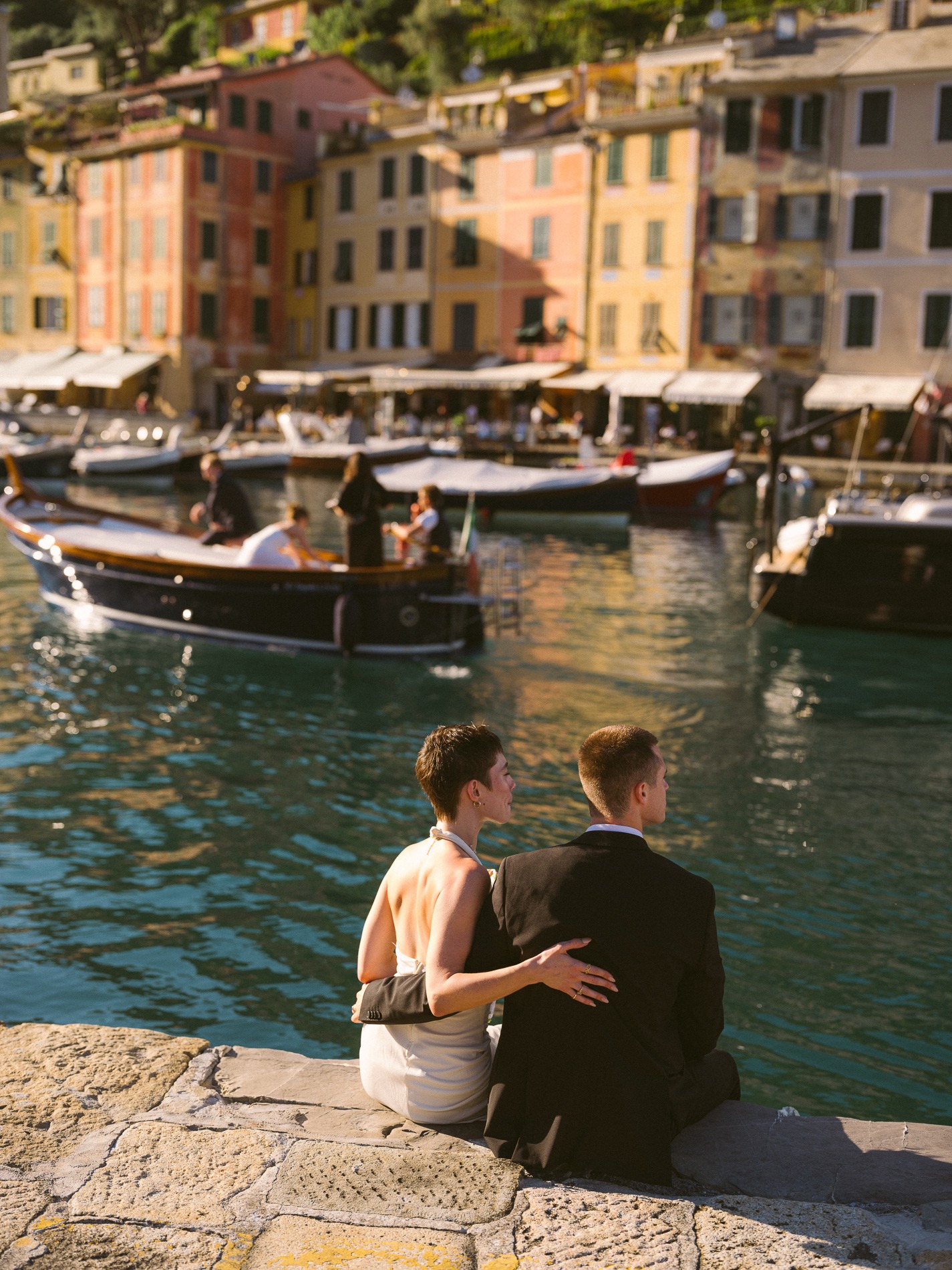 Elegant wedding portrait in Portofino, Italy